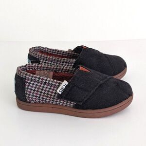 Toms Classic Alpargata Black Pink Herringbone Shoes Toddler Girl 6